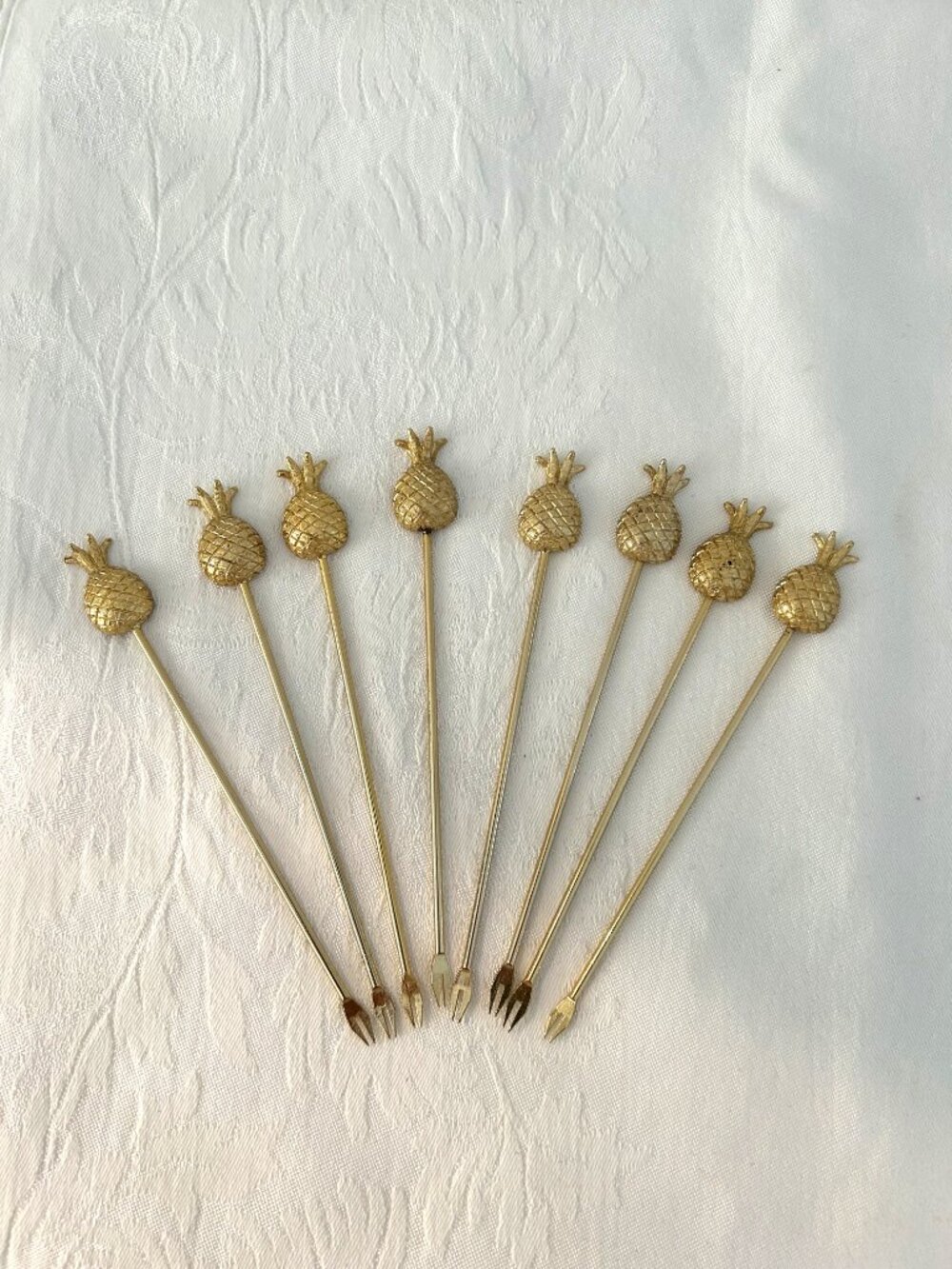 Vintage Gold Finish Pineapple Appetizer Skewers, Set of 8